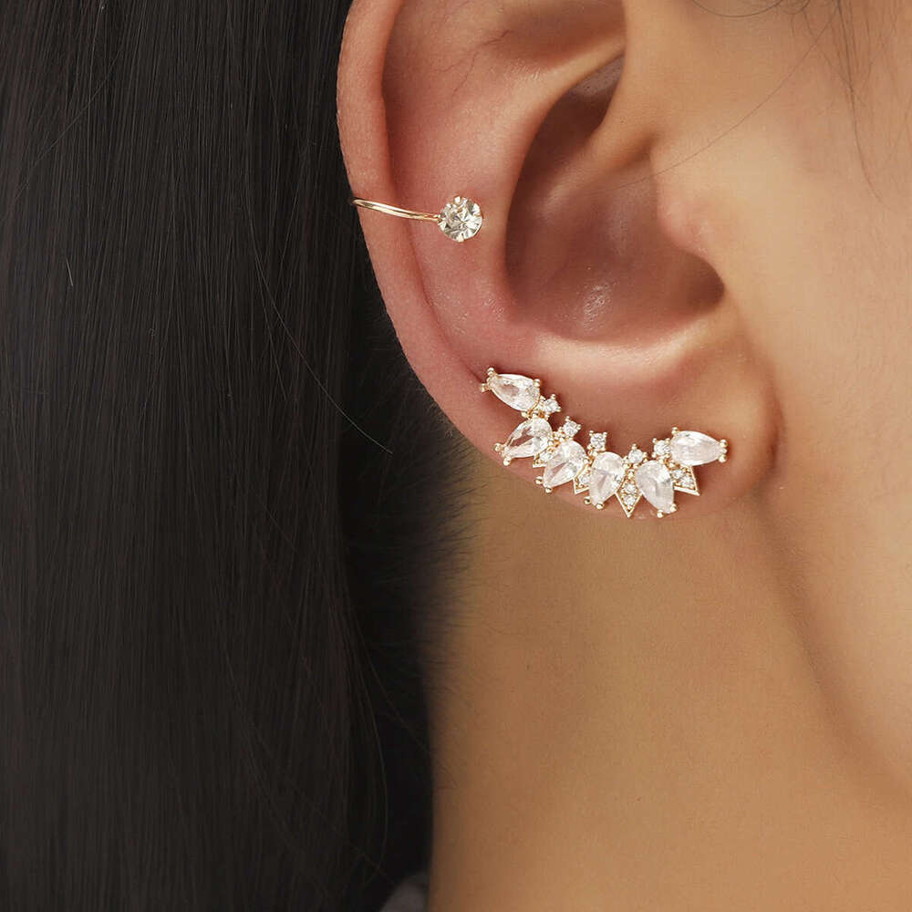 New Alloy Star Small Dia Ear Clips for Women, Leaf Flower Gold Geometric Pearl Zircon Non-Pierced Earrings Set