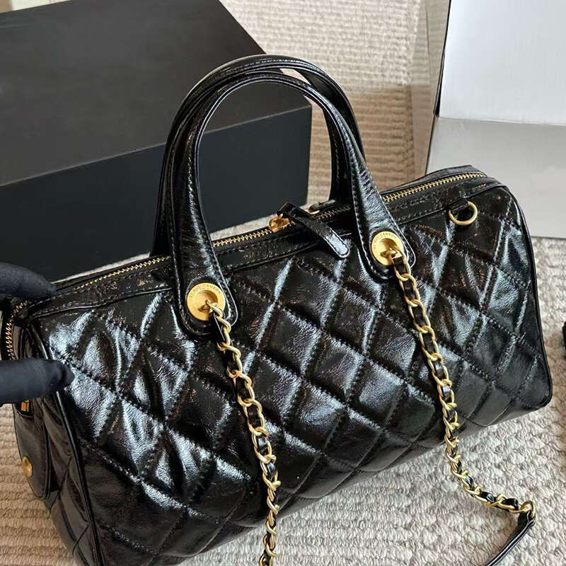 Top Designer Totes Bag Handbags Bowling Bag Boston Vintage Classic 25A Luxury Glossy Leather Chain Walking Shoulder Bags