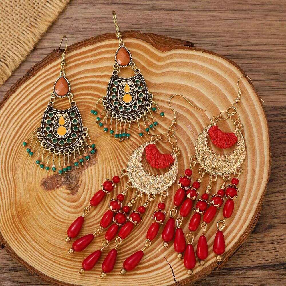 Ethnic Exotic Metal Hollow Flower Earrings Bohemian Carved Palace Style Ear Pendants