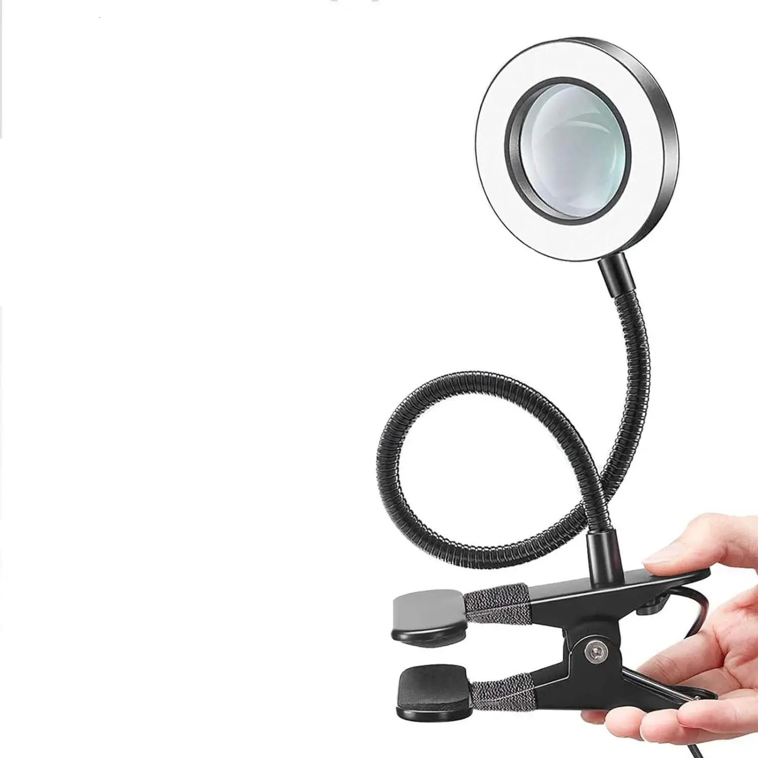 10X Clip Magnifying Glass with Lamp Pattern Embroidery Manicure Eyelash Special Beauty Salon Black and White Silver 250804