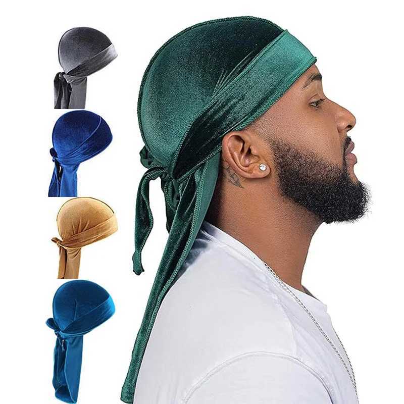 New Unisex Velvet Durags Bandana Turban Hat for Men and Women Breathable Long Tail Pirate Hats Cap Hip Hop Headband XJ250812