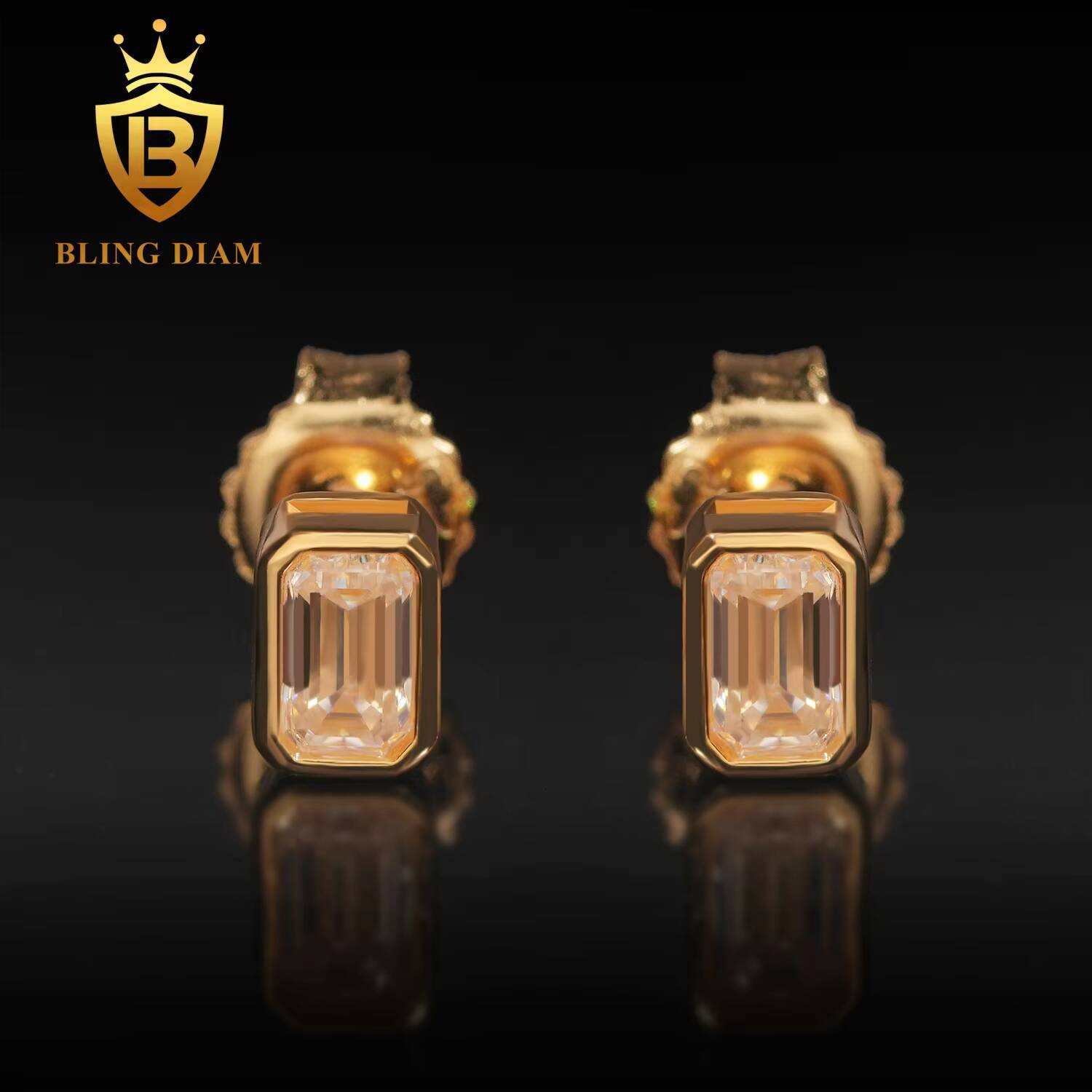 New Fashion Style 925 Sterling Silver Women Emerald Cut Diamond Stud Sterling Silver Earrings