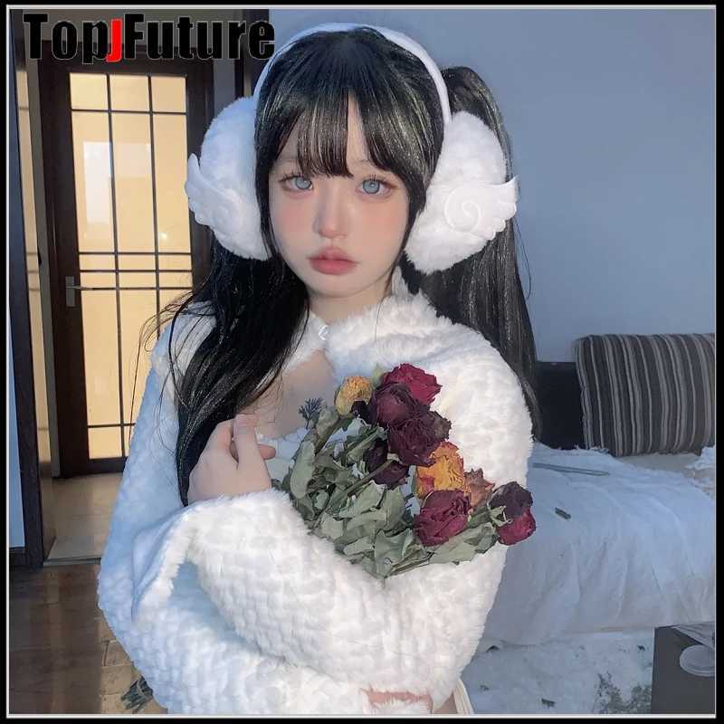 Harajuku Punk Girl Women Plush Goth Warm Earmuffs Gothic Womens Lolita Warmer Muff Wings Ear Cover Angel Cemetery Fold Headband XJ250812