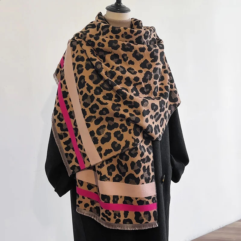 Winter Leopard Two-Sided Cashmere Jacquard Scarves High Quality Women Thicken Wrap Shawl Ladies Wool Pashmina Scarf 250812