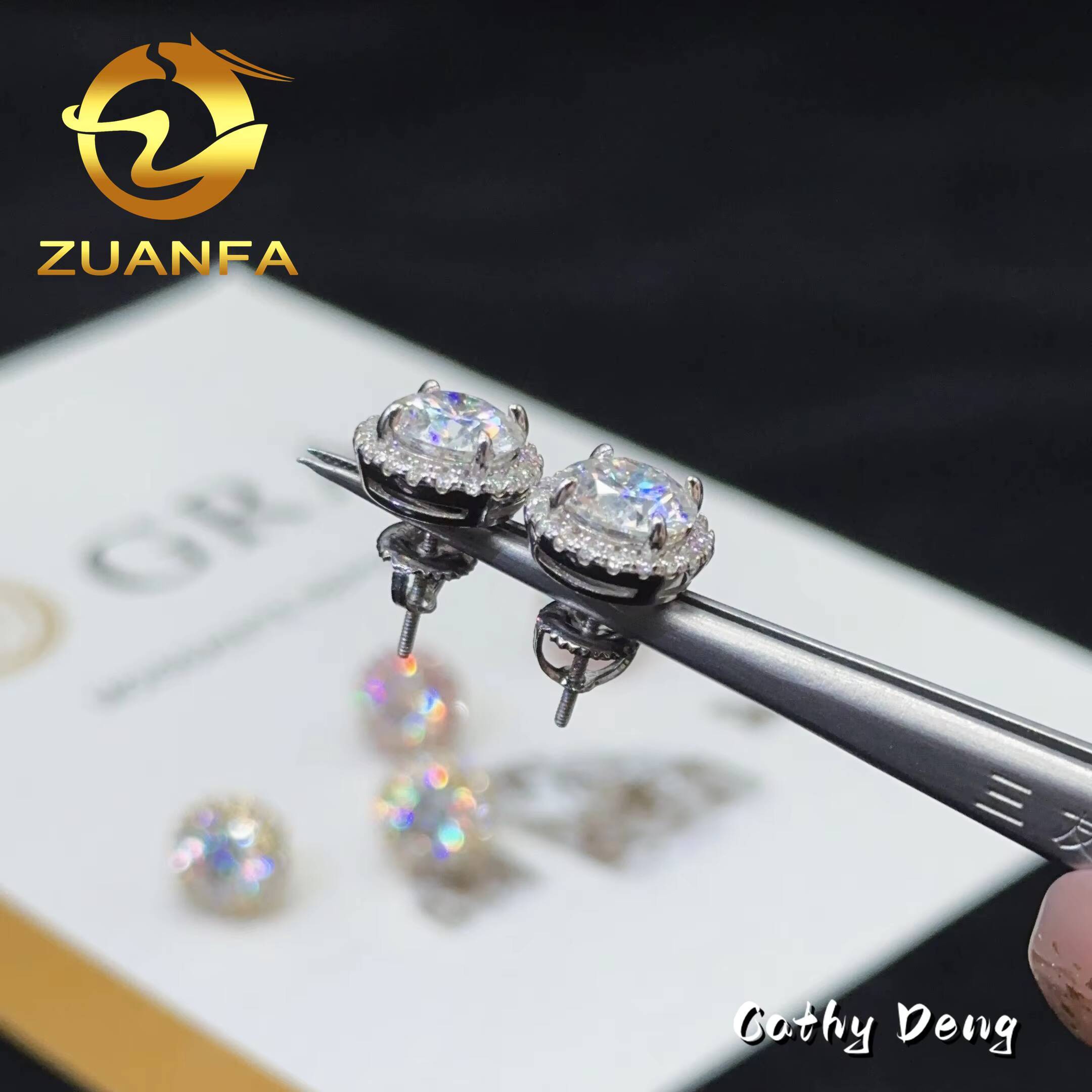 Zuanfa Jewelry Classic Round 8.0mm Pass Diamond Test Moissanite Stud Earrings Sterling Silver 925 Fashion Women Hiphop Earring