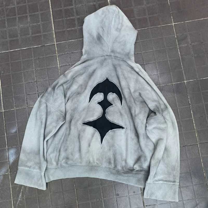 Y2K dirty dust American Harajuku street sweatshirt men oversized printed hip hop retro gothic women fashion hooded sweatshirt Y250811