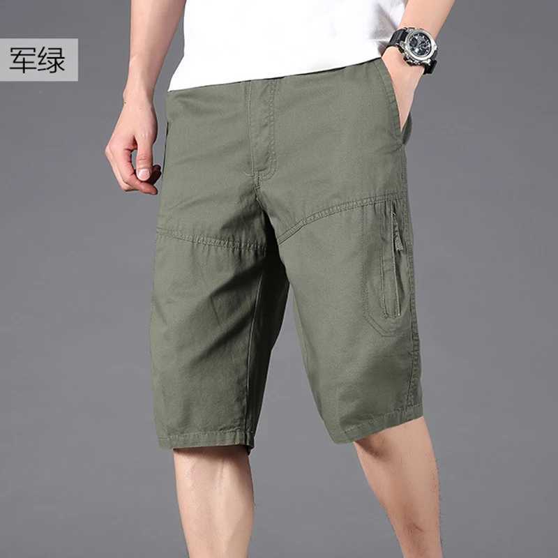 Summer Loose Casual Straight Pure Cotton Shorts Men Solid Color Fashion Pocket Knee Length All-match Pants Men Short Trousers W250812