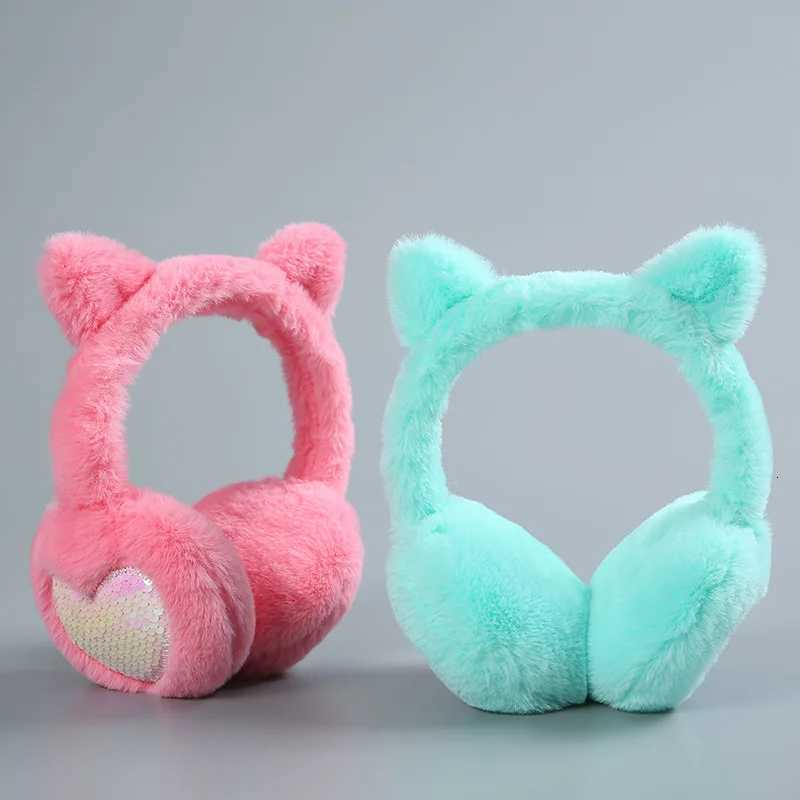 Child Cute Cat Ears Winter Warm Earmuffs Shiny Sequin Ear Soft Plush Earflaps for Kids Outdoor Ear Warmer Outdoor Cold Protection XJ250812