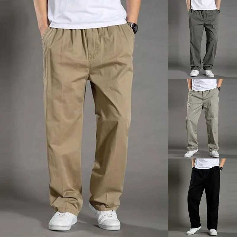 6XL Mens Casual Cargo Cotton Pants with Pockets Loose Straight Pants Elastic Work Trousers Brand Fit Joggers Male Super Large Size X250812