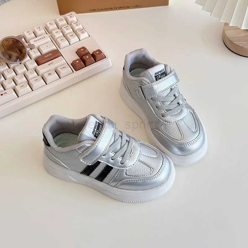 Kid Sneakers Silver Beige Non-Slip New Sneakers for Children Boy Fashion Casual Versatile Girls Running Sports Shoes Hook Loop T250812