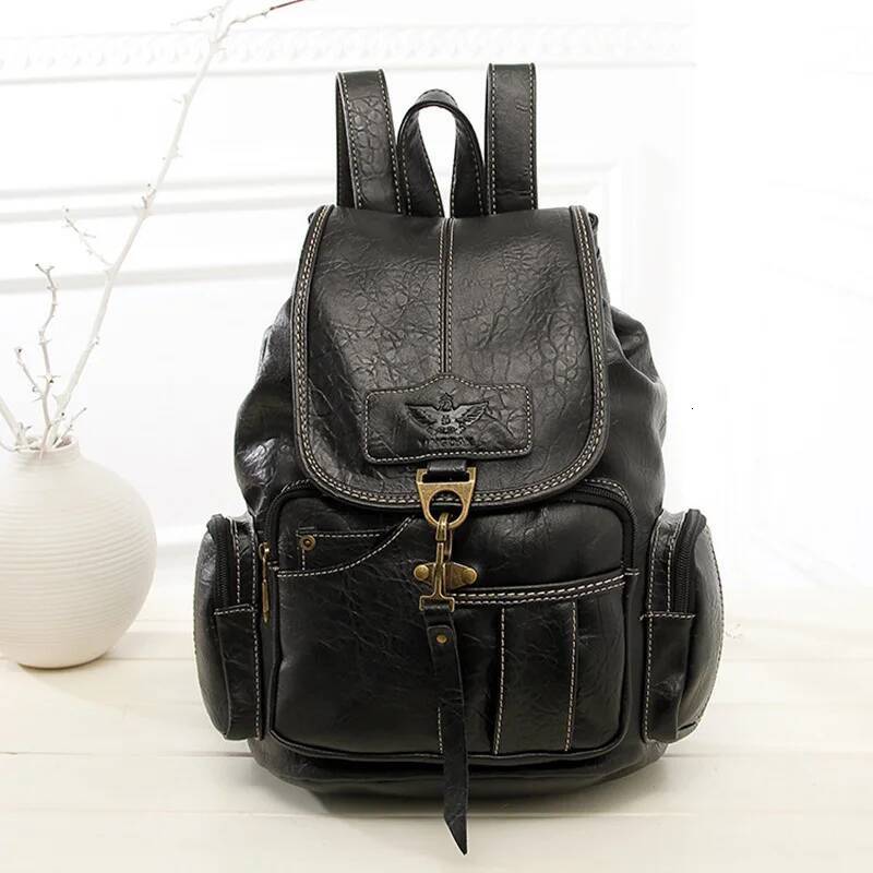 High Quality Women Backpack Vintage Backpacks For Teenage Girls Fashion Large School Bags PU Leather Black Mochila Feminina high-quality