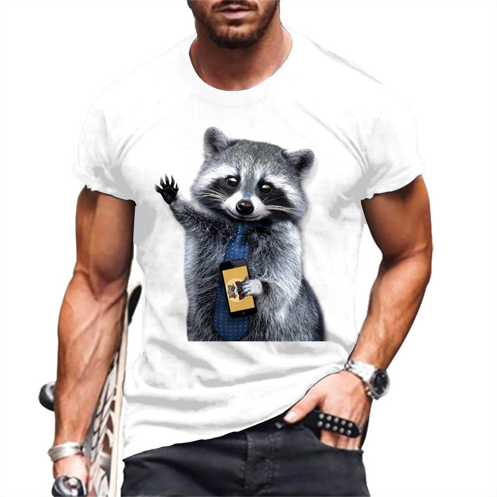 New Pattern Little Raccoon Print Fashion Street Trend Sports Style 3D T-Shirt Men's Short Sleeve