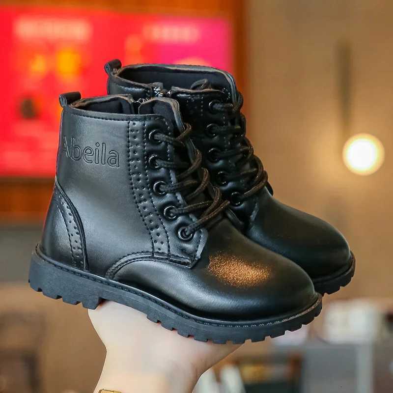 Kids Casual Boots PU Leather Black Zipper for Boys Girls Cross-tied Children Ankle High Boots Anti-skid Round Toes Soft Quality XJ250812