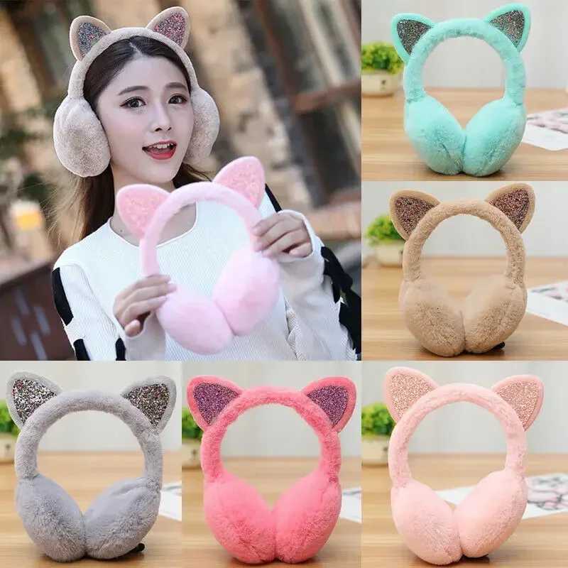 New Lovely Winter Warm Cat Ear Warmers Glitter Ears Plush Earmuffs for Women Playful Girls Ear Muffs Cold Protection Warm Hot XJ250812