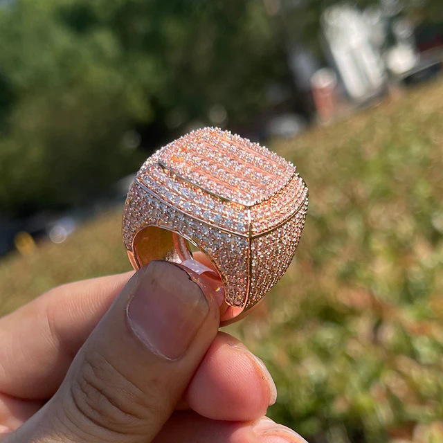 Custom Hip Hop Moissanite Waterproof Ring Luxury Square Iced Out Design in Sterling Silver for Performers and Occasions Watch