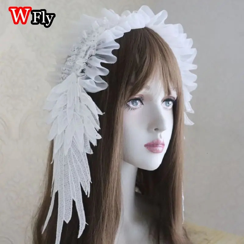 Womens Harajuku Steampunk Y2K Headwear Headband Lolita Japanese Hair Belt Mine System Angel Wings Lace Headpiece HairBaands 250805