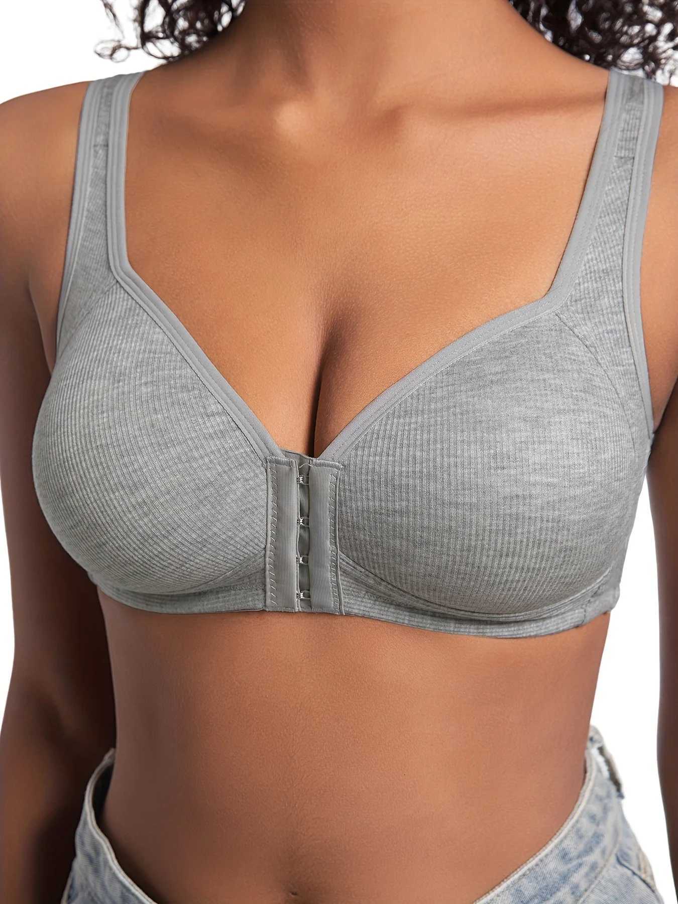 Womens Bra Wire-Free Front Closure Solid Color Full Coverage Fixed Cups More Considerate for Middle-Aged and Elderly Individuals Z250812