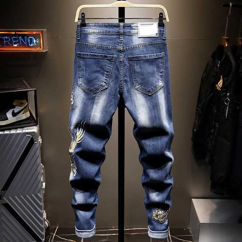 2024 Spring and Autumn New Fashion Trend Embroidered Stretch Jeans Mens Casual Slim Comfortable Breathable High-Quality Pants X250812