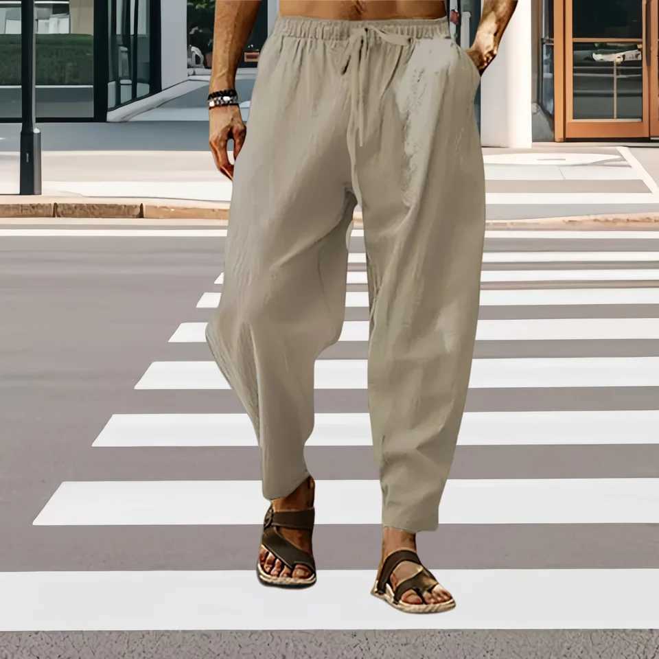 Fashion Mens Linen Wide Pants Korean Trousers Oversize Sports Streetwear Men Spring Yoga Pants Casual Men Clothing Sweatpants W250812