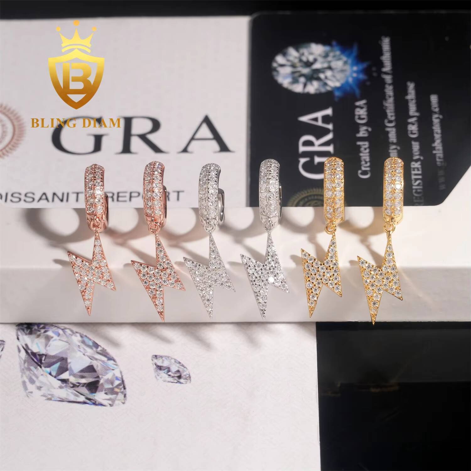 New Fashion VVS Moissanite 925 Sterling Silver Iced Out Jewelry Lightning Charm Diamond Earrings