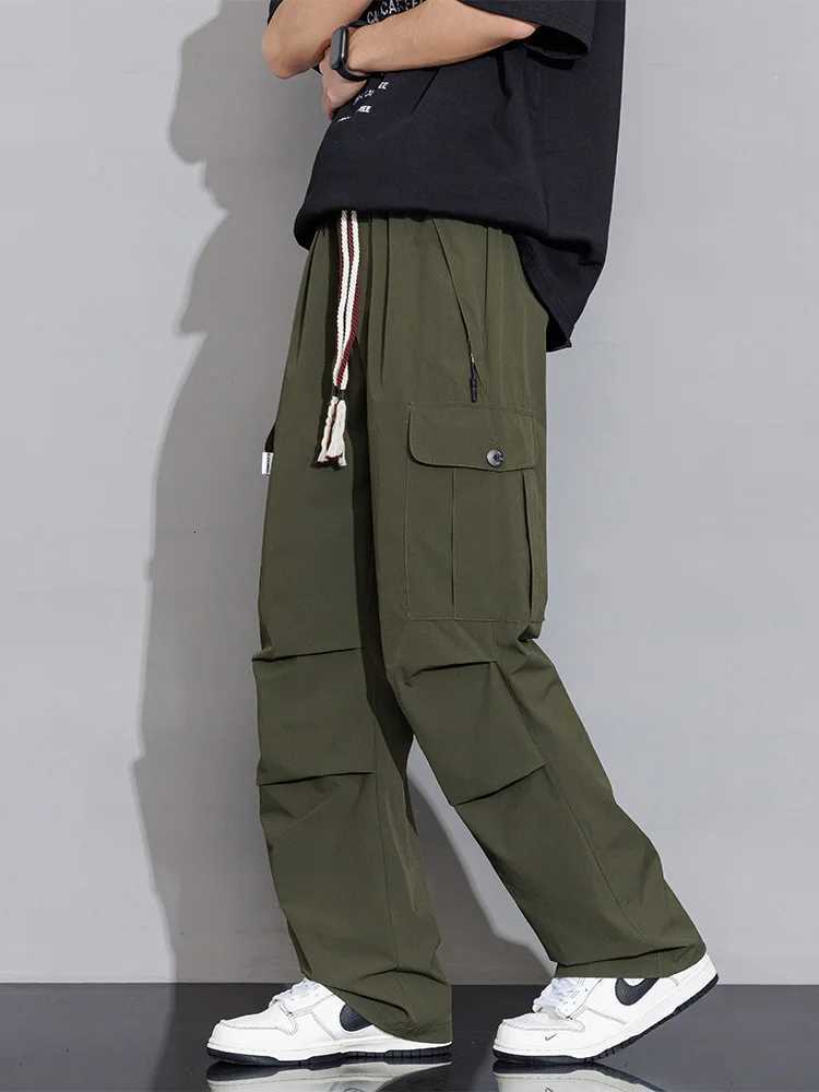 Mens Summer Cargo Pants Multi-Pockets Lightweight Ice Silk Cooling Sweatpants Wide Leg Loose Fit Straight Trousers Big Size 8XL X250812