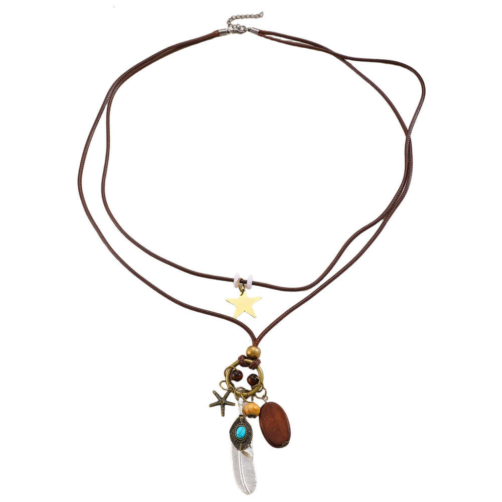 Fashion New Chinese Feather Pendant Necklace for Women Ethnic Style Layered Long Sweater Chain Bohemian Accessories