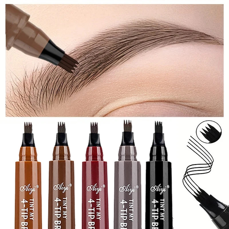 5 Colors 1pc Eyebrow Pen Waterproof 4 Split Tip Eyebrows Pen Eyebrow Tattoo Pen Waterproof Liquid Black Eyebrow Makeup Pencil 250809