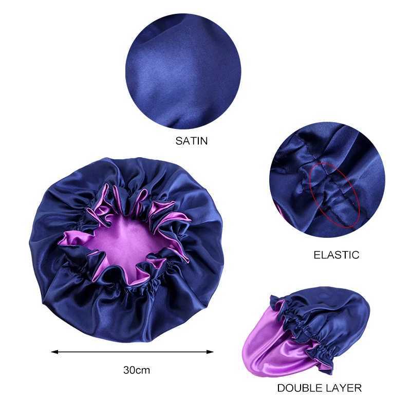 New Solid Elastic Double Layer Satin Bonnet Nightcap Women Night Sleep Hair Protection Hat Reversible Sleeping Hat Hair Care New XJ250812