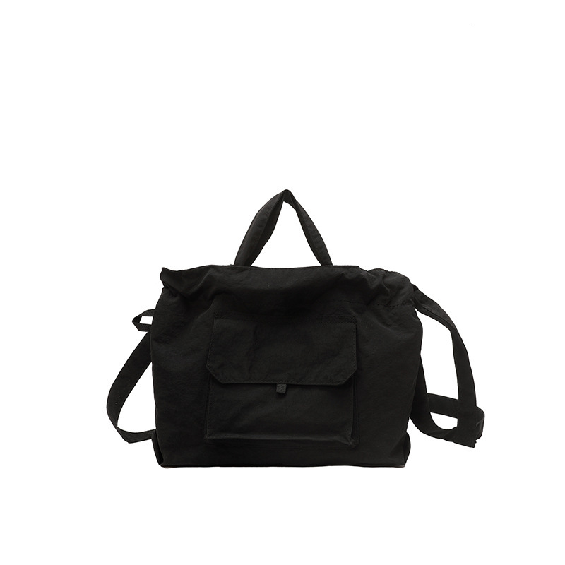 New Korean Artistic Simple Nylon Drawstring Closure Handheld Underarm Single Shoulder Crossbody Canvas Bag