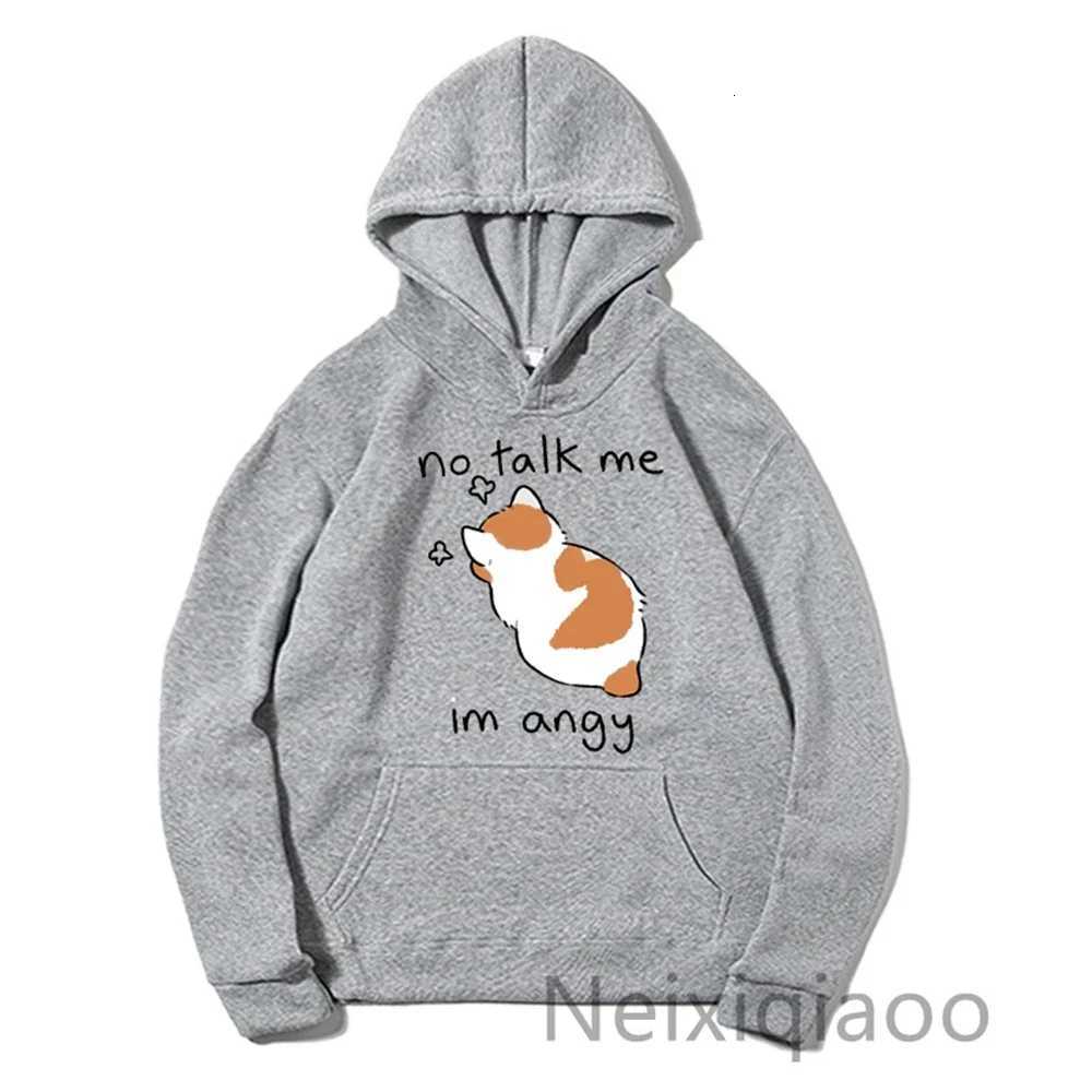 Plus Size No Talk Me Im Angy Cartoon Cat Prints Hoody Women Men Casual Hoodies Harajuku Autumn Winter Pullover Y250811