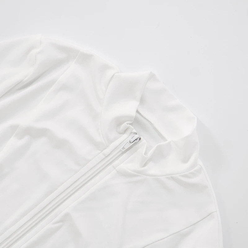 CUTENOVA Women Solid Color Stand Collar LongSleeved Slim Zipper Short Top ALine Skirt TwoPiece Set Casual Simple Sports 250811