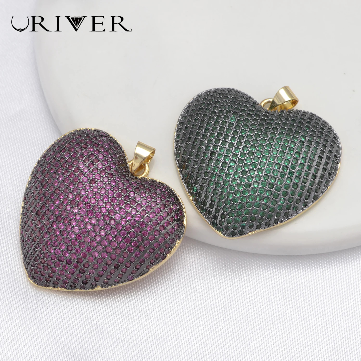 LJRIVER 1 Pcs Pendants for Diy Jewelry Color Heart Charms Paved Crystal Brass Top Quality Accessory for Chains Necklace Keychain 250807