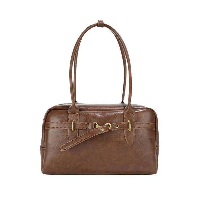 Fashion PU Women's Shoulder Underarm Bag design Retro Female daily Casual handbag commuting Boston Bowling bag