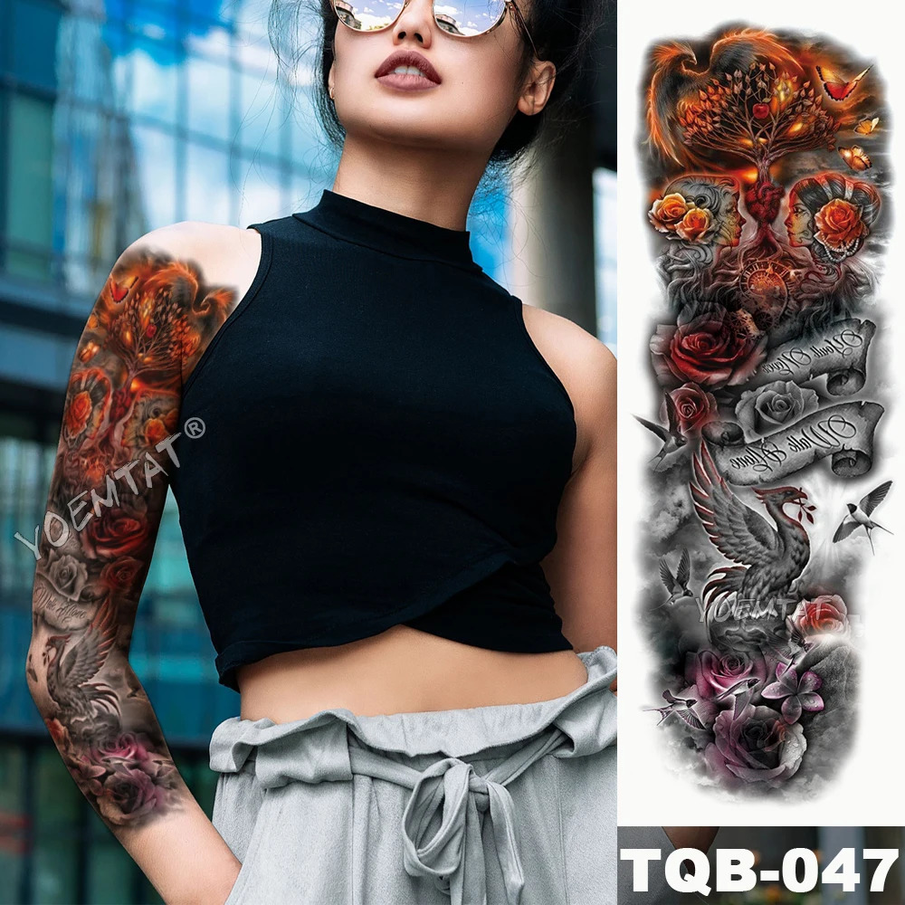 Large Full Arm Sleeve Waterproof Temporary Tattoo Sticker Skul Dragon Snake Lion Wolf Tiger Prajna Tatoo Body Art Men Women 250809