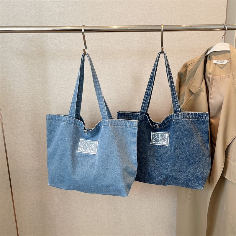 Korean Version Dongdaemun Large Capacity Tote Denim New High-end Embroidered Letter Shoulder Bag Trendy