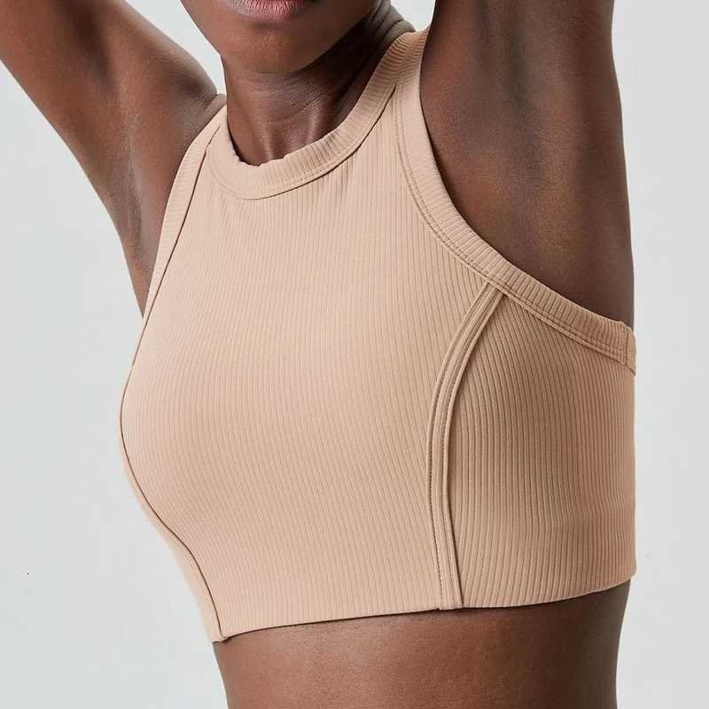 High Impact Fitness Bra Super Stretch Round Neck Gym Crop Top Ribbed Fabric Sleeveless Running Vest Female Sportswear Z250812