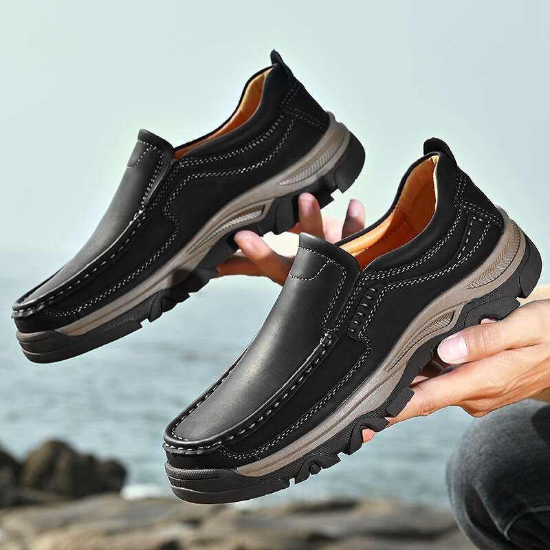 Leather Shoes Large Size Slip-On Lightweight Casual Loafers Men's Style