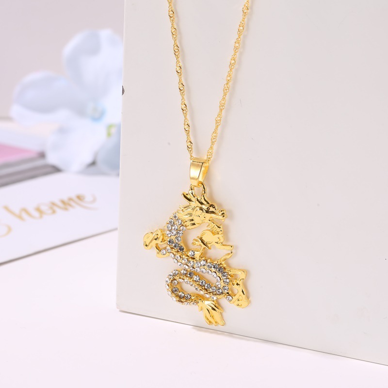 2024 Year -Encrusted Gold Pendant Domineering Chinese Sweater Chain Twee Zoc Flying Dragon Necklace