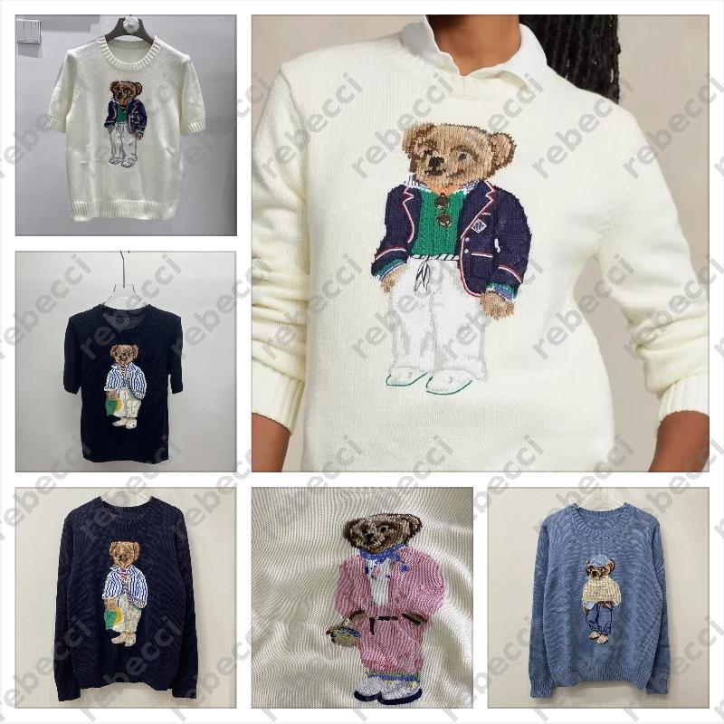 womens designer jacquard bear sweater winter clothes for women autumn cartoon knitted sweaters -8 Embroidered Round Neck Knit Short Sleeved Shirt CSD2508122