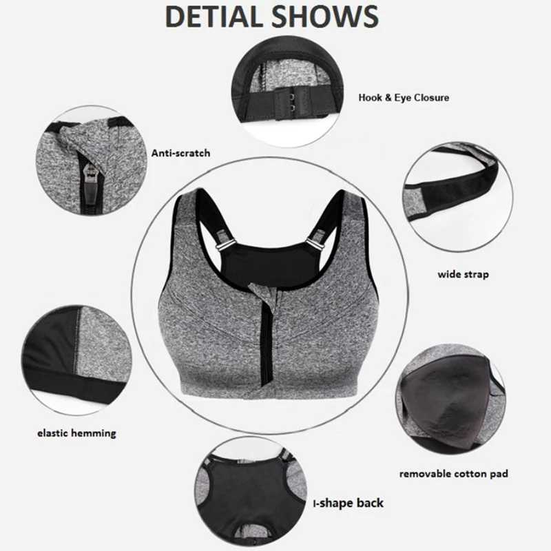 Plus Size Top Women Front Zipper Sports Bras Underwear Gym Fitness Push Up Athletic Running Sport Bra Top 3XL 4XL 5XL Z250812