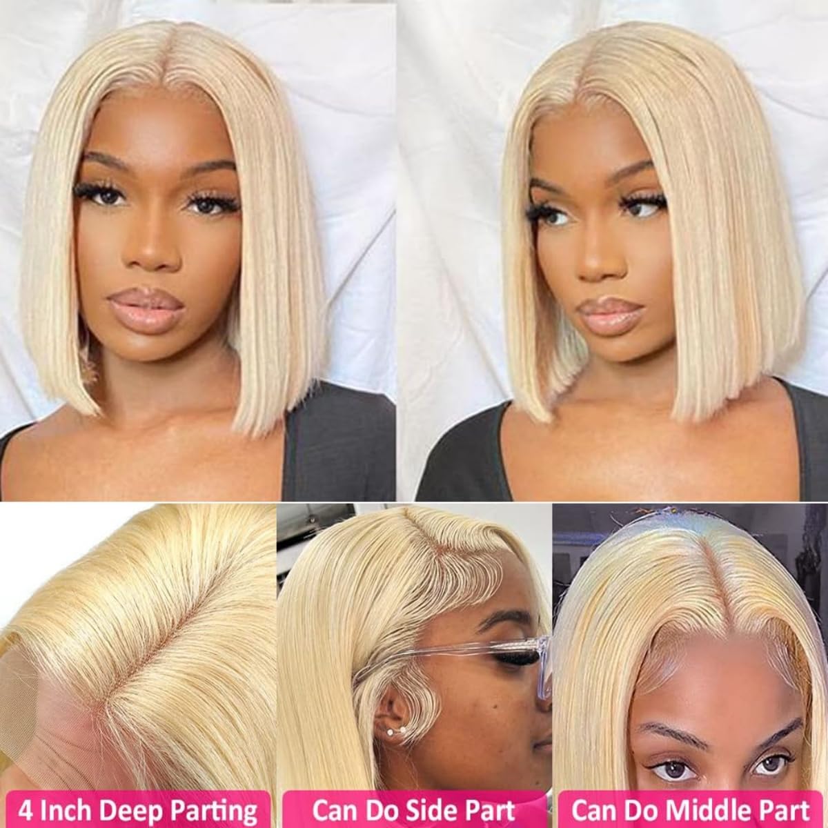 Blonde Bob Wig Human Hair Straight 613 Human Hair 12 Inch 180 Density 613 Blonde Suitable for All Hair Types 13x4 HD Transparent Lace Wigs for Women w