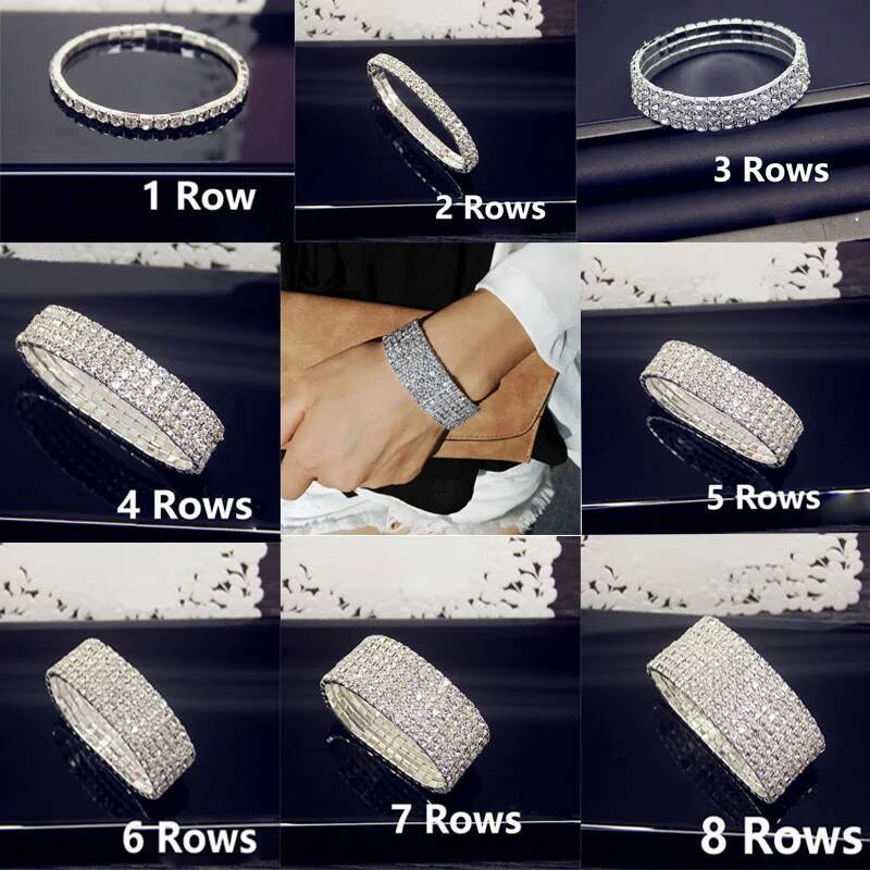 Full White AAA CZ Zircon Crystal Elastic Bling Iced Out Rhinestone Women's Bracelet for Women Wedding Jewelry