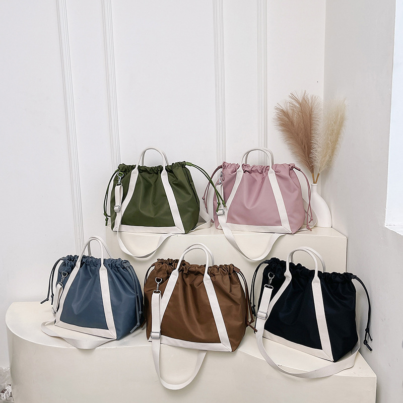 Spring New Korean and Japanese Style Dual-Use Nylon Large Capacity Shoulder Color-Block Commuter Tote Trendy Bag