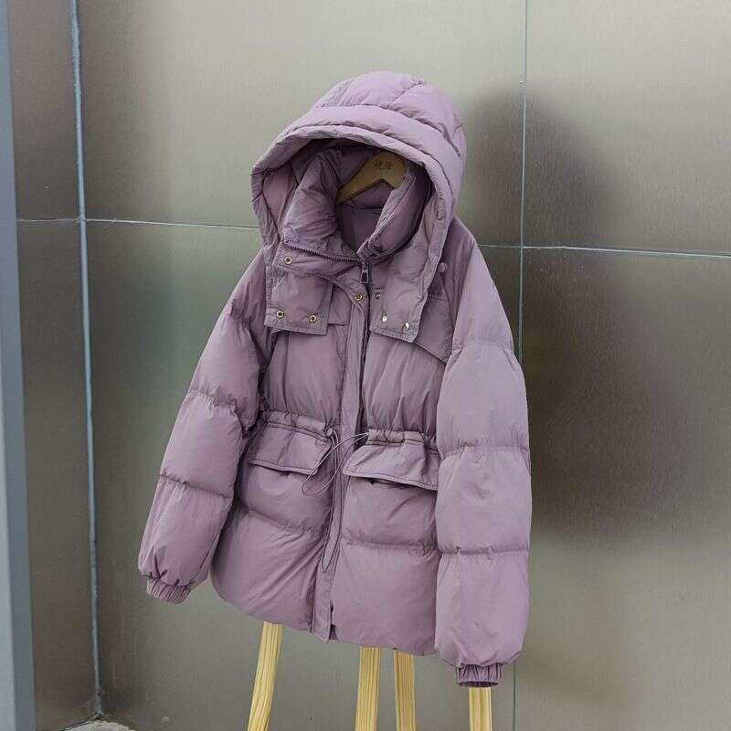 2025 Korean Version Waist Jacket For Women, Thickened Medium And Long, New Loose Hooded Solid Color White Duck Down