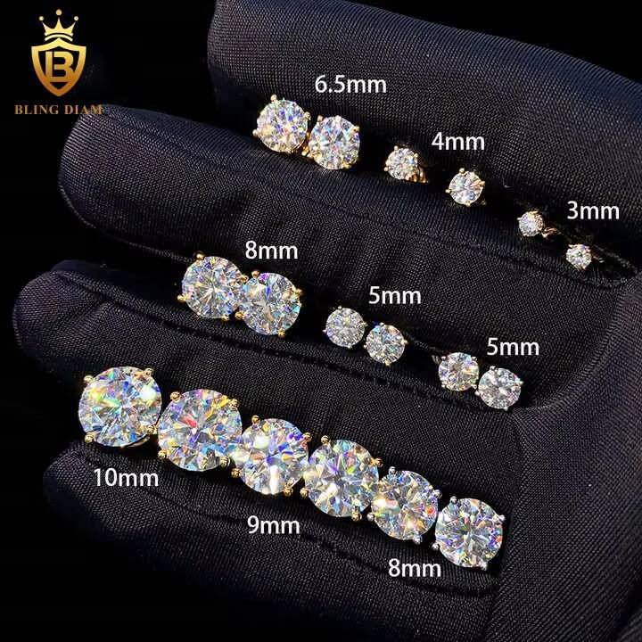 GRA Certificate 3mm-10mm Round Cut Moissanite Diamond Earrings 925 Sterling Silver 10k 14k Hiphop Stud Earrings Set for Unisex
