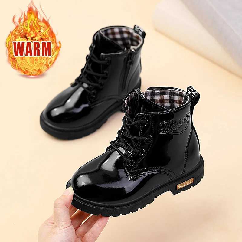 2025 New Winter Children Shoes PU Leather Waterproof Plush Boots Kids Snow Boots Brand Girls Boys Casual Boots Fashion Sneakers XJ250812
