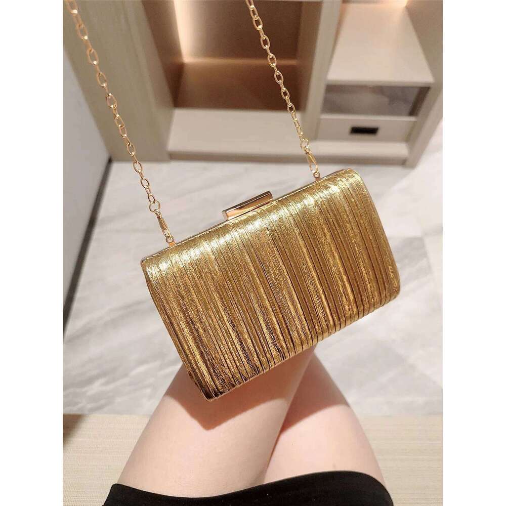 Designer Bags Cross-Border New High-End Dinner Pu Clutch Metal Brushed Texture Banquet Dress Bag For Women Luxury Bag