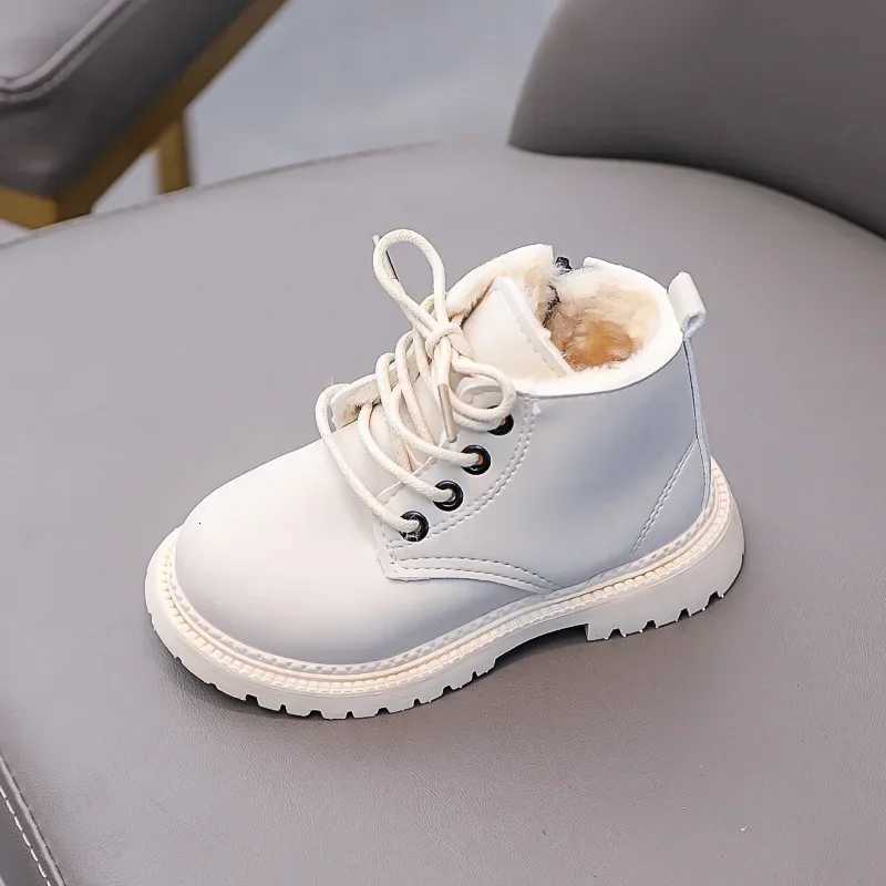 2024 Autumn Winter Boots for Kids Leather Shoes Thickened Warm Girl Snow Boots Cotton Shoes for Boys Sneakers XJ250812