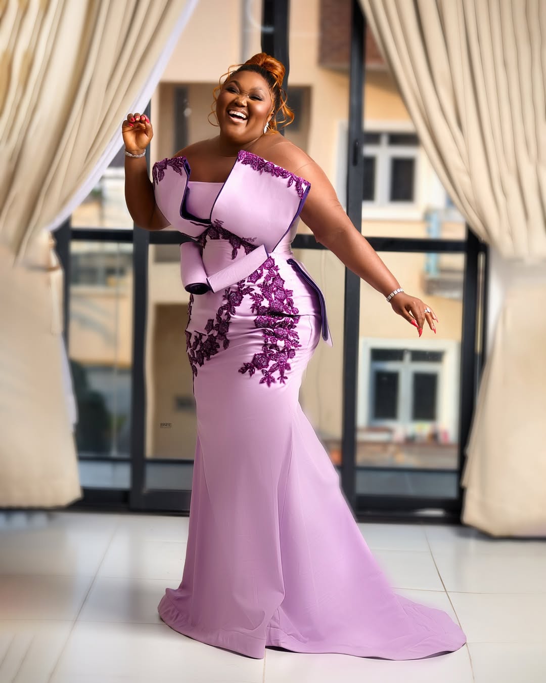 Mermaid Light Piurple Plus Size Prom Dress 2025 Evening Dresses For Special Occasions Sheer Neck Appliqued Lace Illusion Birthday Second Reception Gow