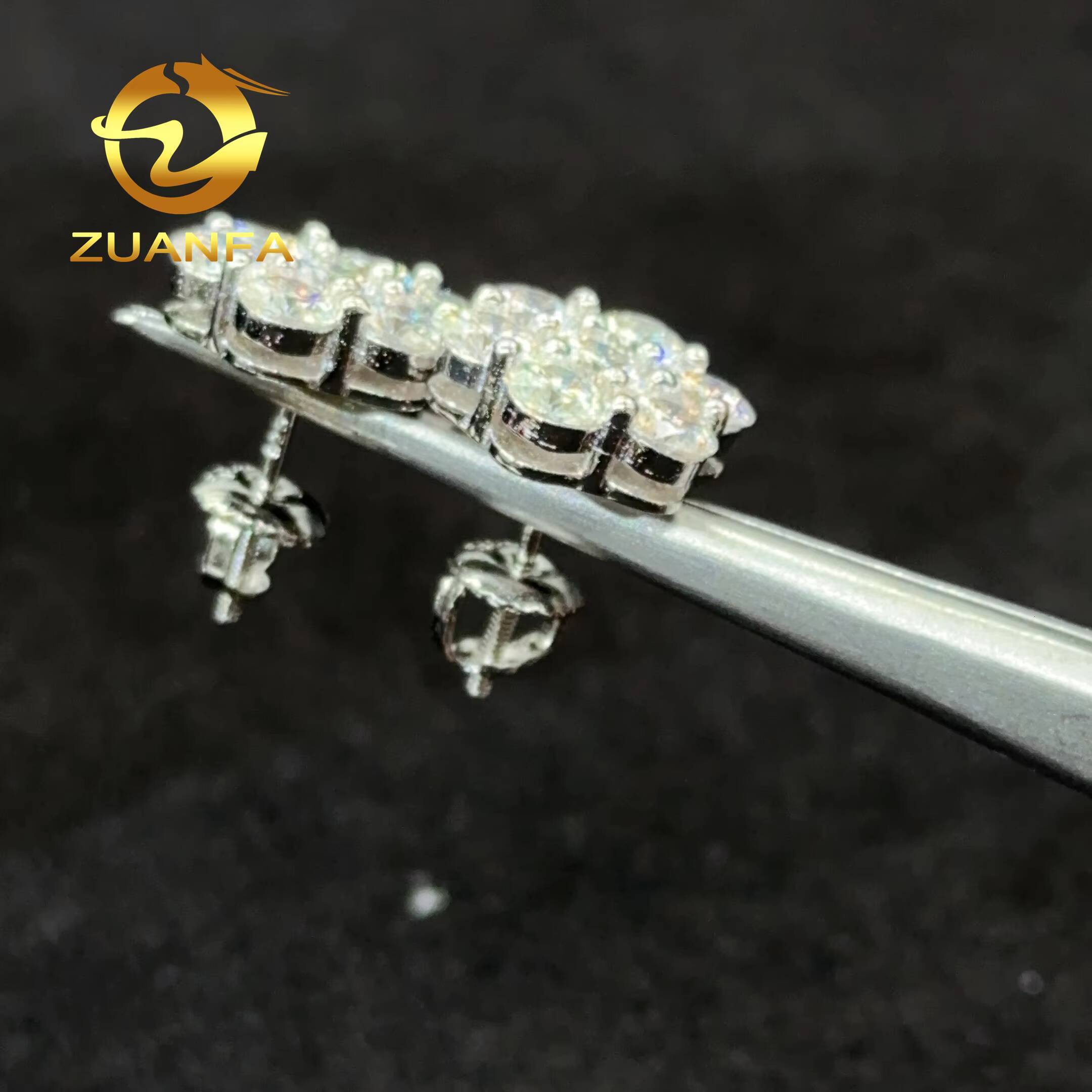 Trendy Women Flower Design Round Cut Stud Earrings for Women Pass Diamond test Iced Out 925 Silver Moissanite Screw Back Earring